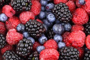 A mix of blueberries, raspberries, and blackberries.