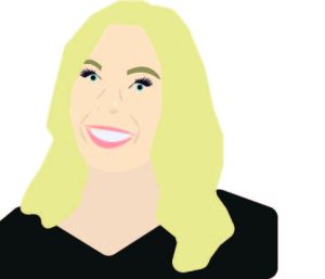 A graphic profile image provided by the student author depicting a blonde woman, smiling, with a black blouse and white background.