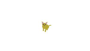 A graphic of very small, mustard-colored cat sitting down, looking up, with a white background.