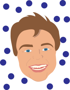 A graphic profile image provided by the student author depicting a smiling face of a person with short, brown hair. The background is whit with scattered blue polka dots.