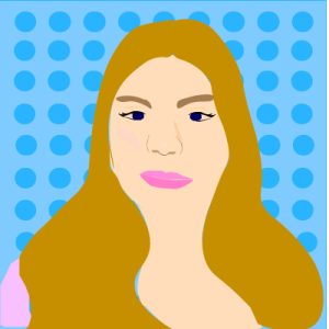 A graphic profile image provided by the student author depicting a woman with long light brown hair and pink lips. The background is light blue with blue polka dots.