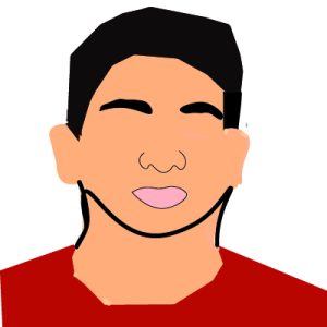A graphic profile image provided by the student author depicting an eyeless man with dark hair and a red shirt on a white background.