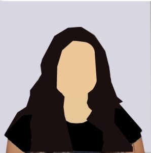 A graphic profile image provided by the student author depicting a faceless woman with black hair and shirt, amidst a light grey background.