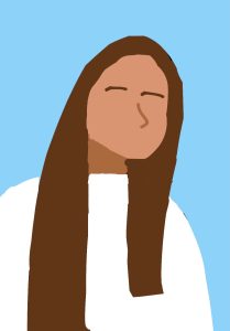 Graphic profile image provided by the student author depicting a woman with long, brown hair, wearing a white top. The background is light blue.