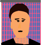 Graphic profile image provided by the student author depicting a man with dark hair and a black shirt. The background is pink with a blue, tiled pattern.