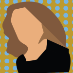 Graphic profile image provided by the student author showing a person with medium brown, shoulder-length hair and a black top, with a light blue polka dot pattern in the background against a brown-ish-green wall.