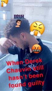 Meme of a frustrated man with his head down and hand over his face and emojis of frustration and cursing and the words &quot;when Derek Chauvin hasn&#039;t been found guilty&quot;.