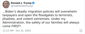 A tweet by Donald Trump about immigration