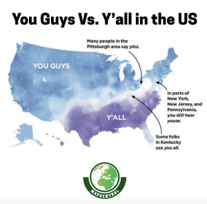 Map of You Guys vs. Y'all use in the US by Mapcentral