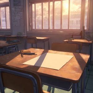 Desk with no one sitting at it.