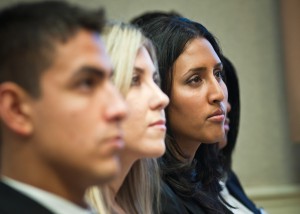 3 people listening intently