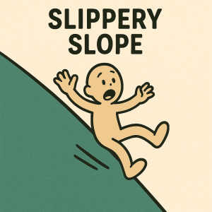 Cartoon of a man slipping down a hill.