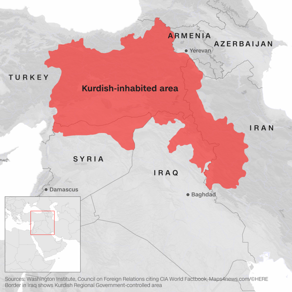 Figure 15.12: Areas inhabited by Kurdish people today