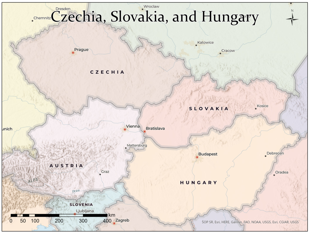 Figure 8.1. Map of Czechia, Slovakia and Hungary