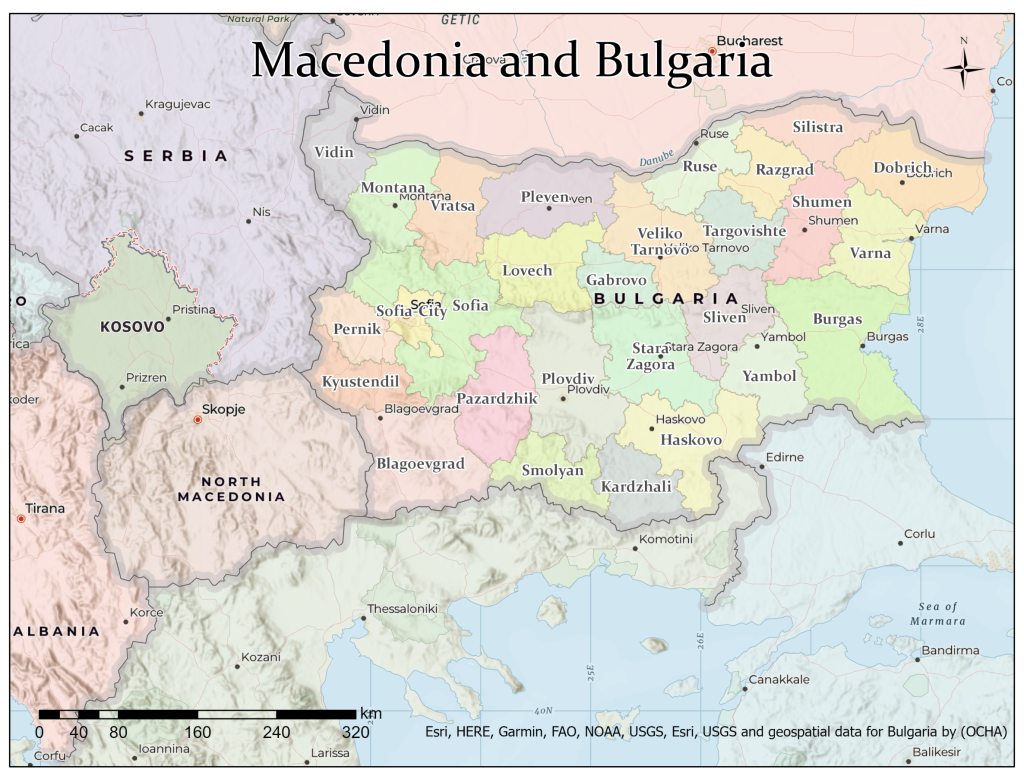 Map of Macedonia and Bulgaria