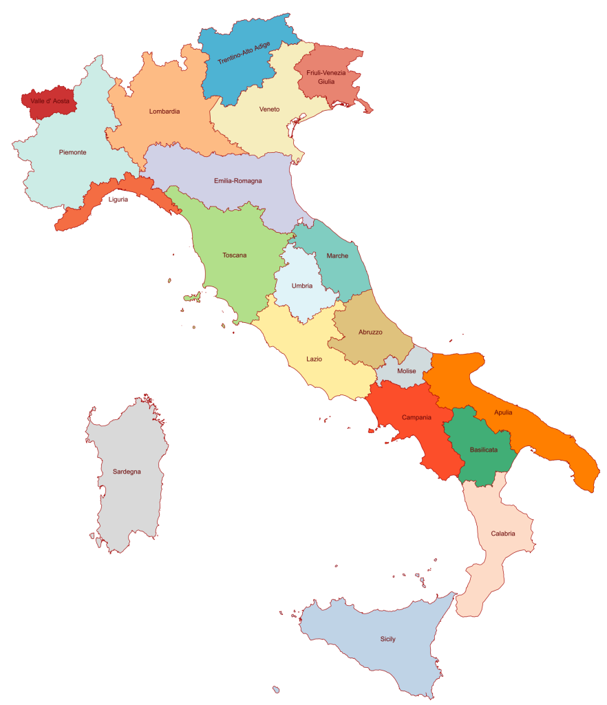 Map of the regions of Italy