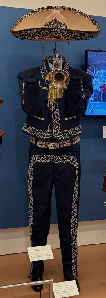 Black Men's costume decorated with silver accents. and a sombrero