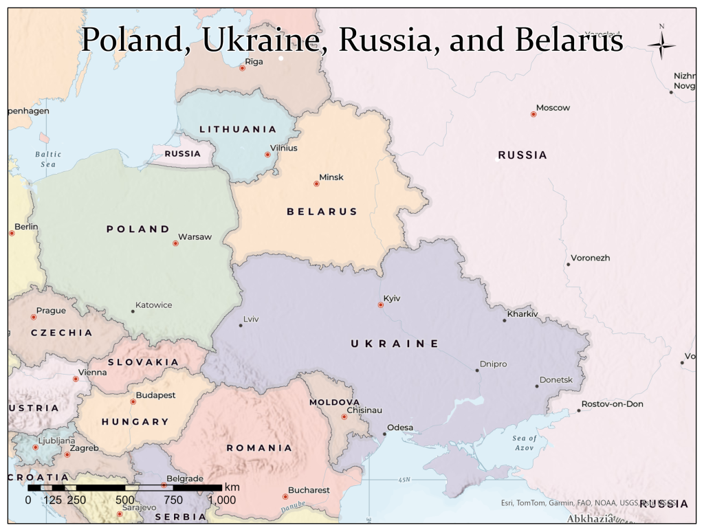 Figure 10.6: Map of Poland, Belarus, Ukraine and European Russia.