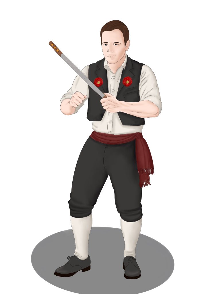 drawing of a dancer holding a rapper sword