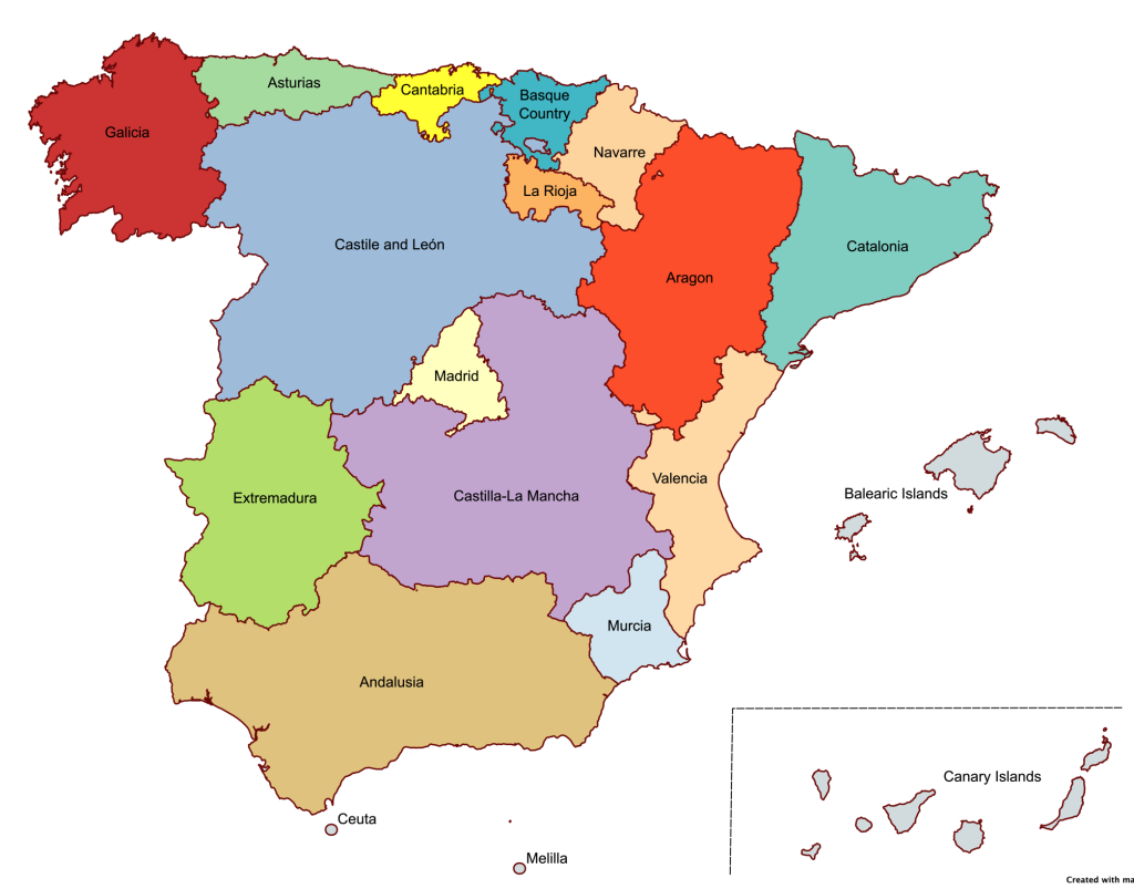 Map of the regions of Spain