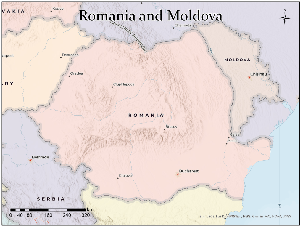 Map of Romania and Moldova