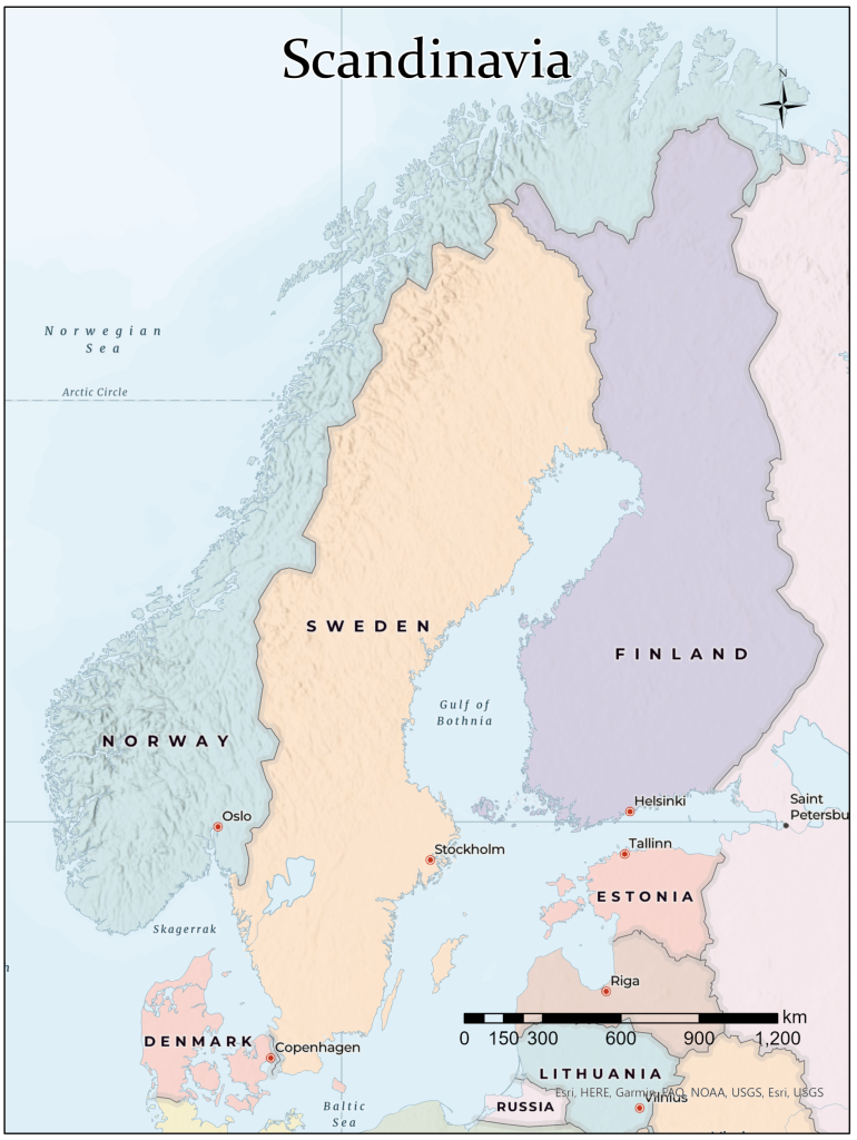 Figure 9.1: Map of Scandinavia (except Iceland)