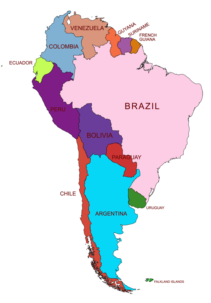 Map showing the countries of South America