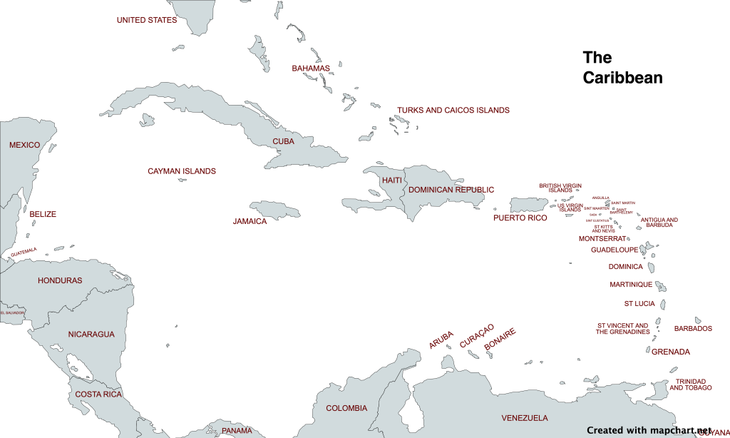 map showing the major islands of the caribbean