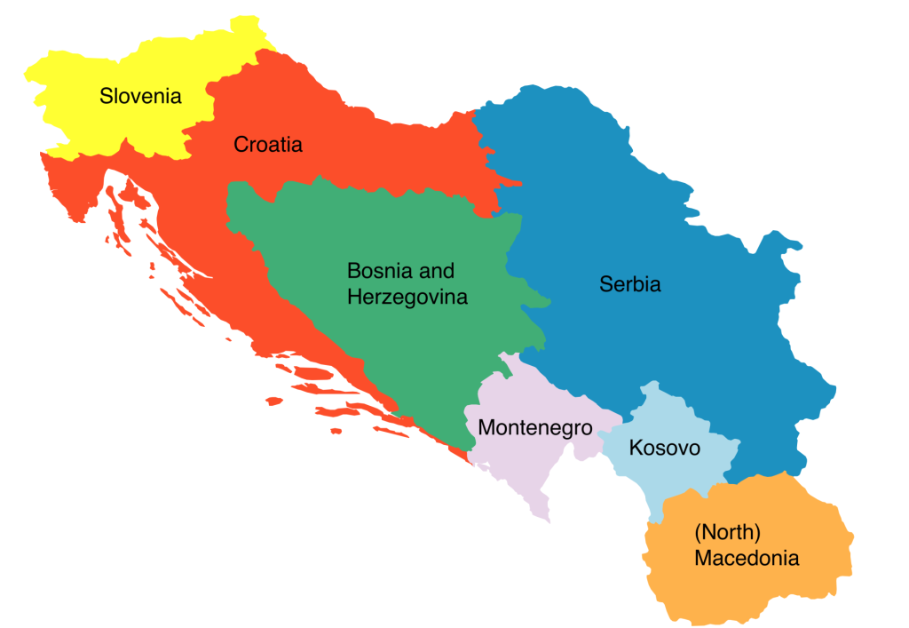 Map of the constituent parts of the former Yugoslavia