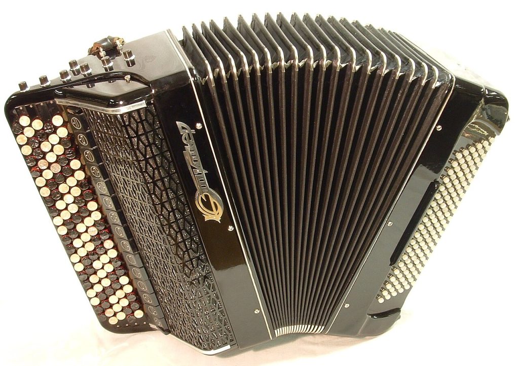 Russian Bayan Accordion built in the U.S.S.R. by Jupiter Company. Instrument from the collection of A World of Accordions Museum in Superior, Wisconsin, USA.